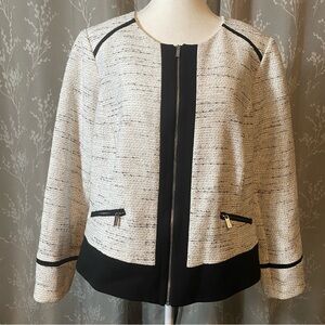 Calvin Klein Tweed Zip Front Contrast Trim Jacket • Plus 14W